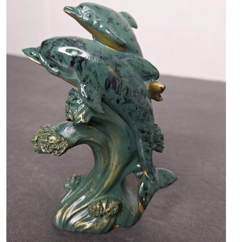 Vtg Green Dolphin Pals Riding On A Wave Figurine 4.75"Tall - Picture 4 of 8